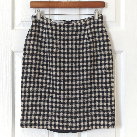 Rena Rowan 90's Vintage Gingham Woven Wool Blend High Waisted A-Line Mini Skirt - Picture 1 of 9
